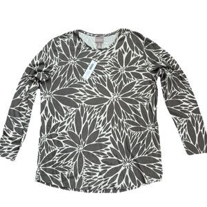 CHICO’S LYNN SCOOP NECK SHADOW BLOOMS LONG SLEEVE STRETCHY TOP SHIRT PULLOVER
